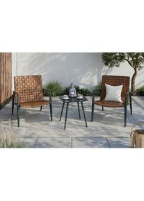 Ambia Garden Balkonset , Braun, Schwarz , Metall, Kunststoff, Glas , 3-teilig , Rundrohr , 178x72.3x77.5 cm , lichtecht, wetterbest&auml;ndig, Tische mit Glasplatte , Gartenm&ouml;bel, Gartengarnituren, Gartenm&ouml;bel-Sets