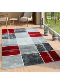 Paco Home, Teppich &raquo;Sinai 057&laquo; rechteckig 13 mm H&ouml;he Kurzflor, Karo Muster mit Marmor Optik, ideal im Flur & Schlafzimmer, rot, Kunstfaser, 13 mm