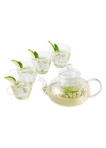 Ackerman Teekanne &raquo;Oak & Steel mit Tassen 0.8 l&laquo; 0,8 l 5 Stk. tlg., transparent, Borosilikatglas, 0,8 l