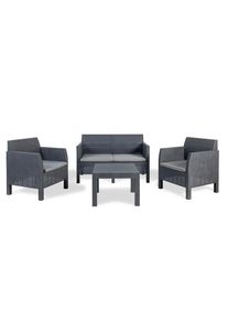 Loungegarnitur , Anthrazit , Kunststoff , 4-teilig , eckig , UV-best&auml;ndig , Gartenm&ouml;bel, Loungem&ouml;bel, Gartenlounge-Sets