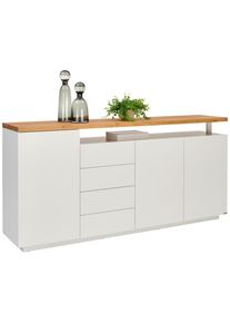 Novel Sideboard , Weiss, Eichefarben , Holz, Holzwerkstoff , Eiche , vollmassiv , 6 F&auml;cher , 4 Schublade(n) Schubladen , 196x92x41.5 cm , Bsci , Typenauswahl, stehend , Kleinm&ouml;bel, Kommoden, Sideboards