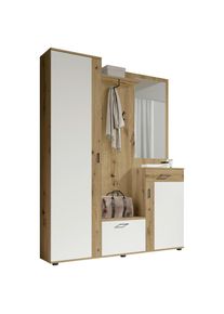 Mid.you Garderobe , Weiss, Eiche Artisan , Holzwerkstoff , 5-teilig , 1 Schublade(n) Schubladen , 145x184x29 cm , Garderobe, Garderobensets & -serien, Garderoben-Sets