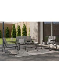 Ambia Garden Gartenm&ouml;bel-Set , Schwarz, Dunkelgrau , Metall, Glas, Textil , 4-teilig , Gartenm&ouml;bel, Gartengarnituren, Gartenm&ouml;bel-Sets