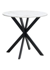 Mid.you Esstisch , Schwarz, Weiss , Metall, Holzwerkstoff , rund , Flachrohr , 80x75x80 cm , Bsci , Esszimmer, Esstische, Esstische