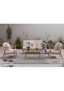 Ambia Garden Gartenm&ouml;bel-Set , Beige, Teakfarben , Holz, Textil , 4-teilig , Akazie , massiv , F&uuml;llung: Komfortschaum,Komfortschaum , 130x72x90 cm , Gartenm&ouml;bel, Gartengarnituren, Gartenm&ouml;bel-Sets