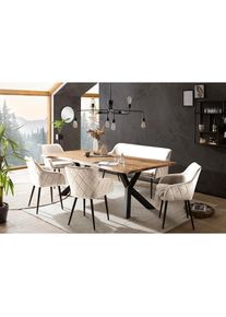 Salesfever, Salesfever Eckbankgruppe &raquo;Eckbankgruppe in Landhausstil&laquo; Set, 6 Stk. tlg. R&uuml;ckenfl&auml;che mit aufw&auml;ndiger Rautensteppung, creme, natur, 