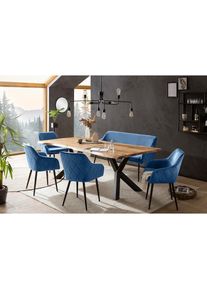 Salesfever, Salesfever Eckbankgruppe &raquo;Eckbankgruppe im Landhausstil&laquo; Set, 6 Stk. tlg. R&uuml;ckenfl&auml;che mit aufw&auml;ndiger Rautensteppung, blau, natur, 