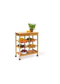 Relaxdays, Relaxdays K&uuml;chenwagen &raquo;James XXL 80 x 67 x 37 cm&laquo;, hellbraun, schwarz, Bambus, Edelstahl, Kunststoff, B/H/T: 67 cm x 80 cm x 37 cm