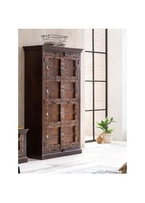 Sit, Sit Stauraumschrank &raquo;Almirah&laquo; mit Schnitzereien und Metallapplikationen, braun, Massivholz, Recyceltes Altholz, B/H/T: 100 cm x 180 cm x 45 cm