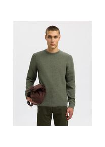 Selected, Herren, Selected Rundhalspullover &raquo;SLHROSS LS KNIT STRUCTURE CREW NECK NOOS&laquo; Baumwolle, regular fit, deep forest detail:vetiver twist, S, 