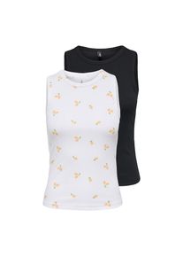 Only, Unisex, Only Shirttop &raquo;ONLSALLY TANK TOP 2 PACK AOP CS JRS&laquo; Packung, 2, schwarz pack:wei&szlig; with lemon, XS, Doppelpack Tank-Tops von Only