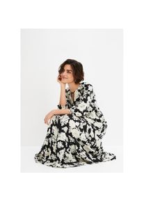 bonprix, Unisex, bonprix Maxikleid f&uuml;r Fr&uuml;hling und Sommer, aus Viskose, ausgestellte Passform, schwarz, creme gebl&uuml;mt, 40, N-Gr, Weiches 