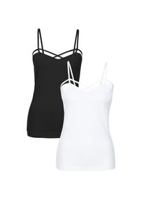 bonprix, Unisex, bonprix Shirttop Packung, 2 schmale Passform, &auml;rmelloses Design, schwarz, wei&szlig;, 44/46 (L), Weiches Obermaterial aus &uuml;berwiegend 