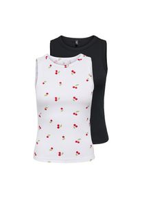 Only, Unisex, Only Shirttop &raquo;ONLSALLY TANK TOP 2 PACK AOP CS JRS&laquo; Packung, 2, schwarz pack:wei&szlig; with cherry, XL, Doppelpack Tank-Tops von Only