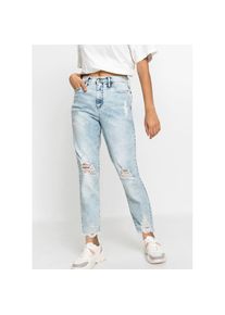 bonprix, Unisex, bonprix Mom-Jeans modischer Schnitt, Regular Fit, ausgefranster Saum, blau used, 42, N-Gr, Modischer Schnitt f&uuml;r einen trendigen Look
