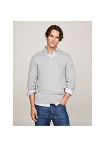 Tommy Hilfiger, Herren, V-Ausschnitt-Pullover &raquo;PIMA ORG CTN CASHMERE V NECK&laquo;, light grau heather, L, Markenstickerei auf der Brust