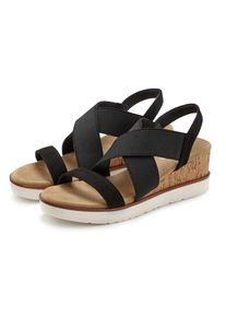 Lascana, Unisex, Lascana Sandalette &raquo;Sommerschuh, offener Schuh, Sandale&laquo; mit elastischen Riemchen VEGAN, schwarz, 38, Mit komfortablem Keilabsatz und