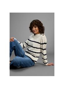 Laura Scott, Unisex, Rundhalspullover &Uuml;bergangspullover mit Zopfmuster und Streifen - NEUE KOLLEKTION, sanftes wei&szlig; gestreift, 40/42, Rundhalspullover