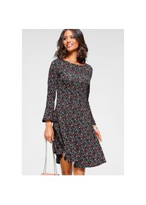 Laura Scott, Unisex, Jerseykleid festliche Anl&auml;sse, langes Kleid, elegant, aus Viskosemischung, schwarz, gebl&uuml;mt, 34, N-Gr, Betonte Taille und 