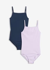 Lot de 2 maillots 1 pi&egrave;ce en bleu pour filles, Taille 164/170, Couleur/Motif: bleu fonc&eacute;/mauve clair, bonprix