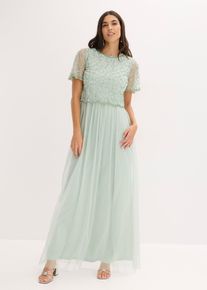 Maxikleid aus feinem T&uuml;ll mit Paillettenstickerei in gr&uuml;n, Gr&ouml;sse 54, bonprix