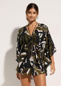 Tunique de plage transparente en noir, Taille 48/50 (XL), Couleur/Motif: noir/kaki fonc&eacute; graphique, bonprix