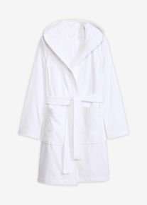 Peignoir &agrave; capuche en &eacute;ponge 100% coton en blanc, Taille 44/46 (L), 100% coton, bonprix