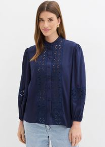 Bluse mit Spitze aus softem Viskose-Mix in blau, Gr&ouml;sse 40, bonprix