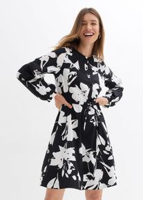 Robe-tunique 100% coton en noir, Taille 44, 100% coton, Couleur/Motif: noir/blanc floral, bonprix