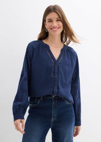 Blouse longue en gaze de coton l&eacute;g&egrave;re en bleu, Taille 50, 100% coton, Couleur/Motif: bleu fonc&eacute;, bonprix