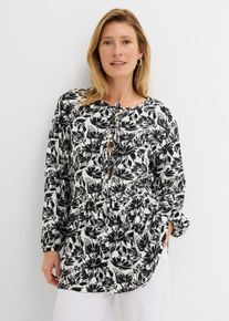 Tunique longue en viscose en blanc, Taille 52, Couleur/Motif: blanc/noir imprim&eacute;, bonprix