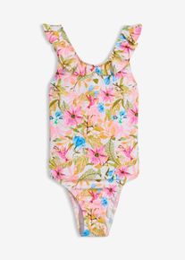 Maillot 1 pi&egrave;ce en blanc pour filles, Taille 92/98, Couleur/Motif: argent&eacute;/fuchsia moyen/bleu clair floral, bonprix