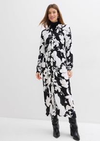 Robe-chemise en viscose fluide en noir, Taille 42, Couleur/Motif: noir/blanc floral, bonprix