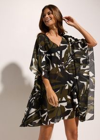 Tunique de plage transparente en noir, Taille 36/38 (S), Couleur/Motif: noir/kaki fonc&eacute; graphique, bonprix