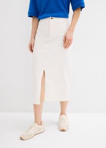 Jeansrock in Midil&auml;nge in weiss, Gr&ouml;sse 44, 98% Baumwolle, bonprix
