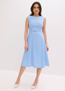 Robe en bengaline avec ceinture (2 pces) en bleu, Taille 40, Couleur/Motif: bleu moyen/&eacute;cru graphique, bonprix
