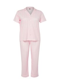 Trendyol Curve Pyjama Damen Gr&ouml;&szlig;e 5XL rosa / wei&szlig; Winterkleid