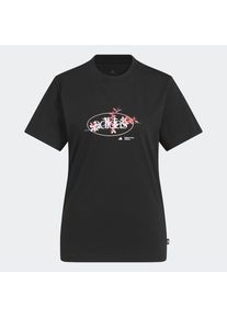 adidas Sportswear Funktionsshirt 'Elem Flrl' Damen, indigo / orange / schwarz / wei&szlig;, Gr&ouml;&szlig;e L