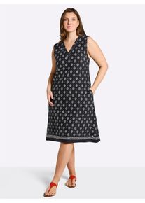 sheego Witt Damen Jerseykleid mit Ornamentprint, in A-Linie, schwarz-ecru-bedruckt, Gr&ouml;&szlig;e 40, 95% Viskose, 5% Elasthan