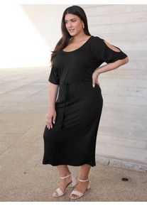 sheego Witt Damen A-Linien-Kleid mit gekreuzten B&auml;ndern im R&uuml;cken, schwarz, Gr&ouml;&szlig;e 40, 95% Viskose, 5% Elasthan