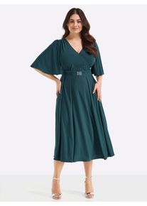 sheego Witt Damen Abendkleid mit Stickerei am Taillenbund, petrol, Gr&ouml;&szlig;e 48, 95% Polyester, 5% Elasthan