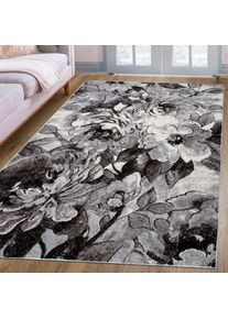 Goodproduct, GOODproduct Teppich &raquo;Almrose&laquo; rechteckig 9 mm H&ouml;he mit besonders weichem Flor, Blumen Muster, florales Design, Kurzflor, grau, Kunstfaser