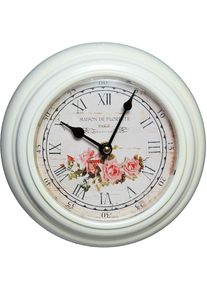 AMBIENTE HAUS, Wanduhr &raquo;Rosen Wanduhr aus Metall 20cm&laquo;, wei&szlig;, B/H/T: 20 cm x 20 cm x 4 cm