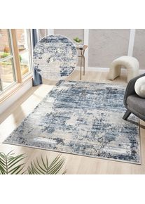 Goodproduct, GOODproduct Teppich &raquo;Hamsa&laquo; rechteckig 9 mm H&ouml;he dezenter Glanz, Schrumpf-Garn-Effekt, im Vintage-Look, dichte Qualit&auml;t, blau, Kunstfaser