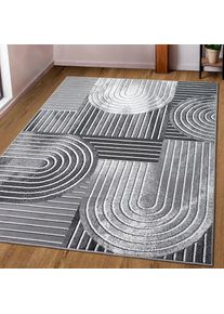 Goodproduct, GOODproduct Teppich &raquo;Lysandra&laquo; rechteckig 8 mm H&ouml;he 3D-Effekt, softer Kurzflor, pflegeleicht, leichter Glanz, Scandi-Look, dunkelgrau, 