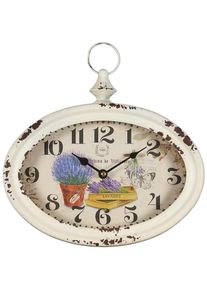 AMBIENTE HAUS, Wanduhr &raquo;Lavendel Wanduhr aus Metall 28cm&laquo;, wei&szlig;, B/H/T: 28 cm x 26 cm x 6 cm
