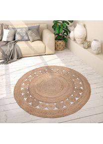 Paco Home, Teppich &raquo;Viborg 593&laquo; rund 13 mm H&ouml;he Jute, Modern, Boho, Ethno, Handgefertigter Natur-Teppich, beige, Jute, 13 mm