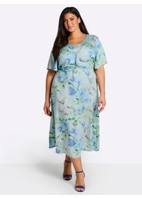sheego Witt Damen Blumenkleid mit Fl&uuml;gel&auml;rmeln und Knotendetail, kalkmint-bleu-bedruckt, Gr&ouml;&szlig;e 40, 100% Modal