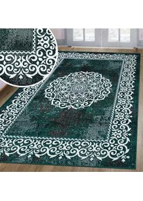 Goodproduct, GOODproduct Teppich &raquo;Dafna&laquo; rechteckig 9 mm H&ouml;he Orient-Optik, Vintage Design, Kurzflor, pflegeleicht, dezenter Glanz, dunkelgr&uuml;n, 