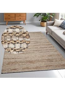 Goodproduct, GOODproduct Wollteppich &raquo;Leevy, Wolle und Jute, handgewebt, Handweb Teppiche&laquo; rechteckig 25 mm H&ouml;he sch&ouml;ne Streifenoptik, Wohnzimmer, 